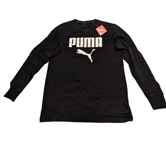 PUMA Men's Black Long Sleeve Logo T-Shirt Medium NWT Casual Athletic Tee - Picture 1 of 3